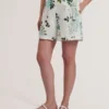 VYLLA Floral High Waist Linen Shorts With Trim Detail