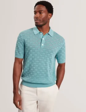 WATTERS Basket Knit Wool Blend Short Sleeve Polo