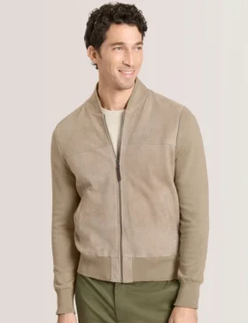 WESLEY Suede Panel Zip-Up Bomber Jacket