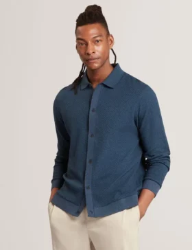 WILKES Long Sleeve Textured Button-Through Polo