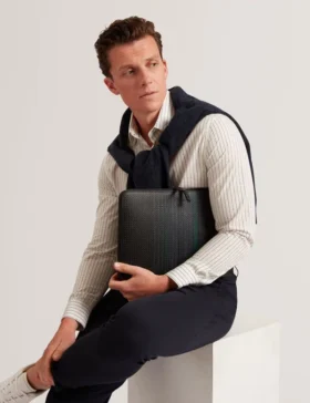 WILTONS Striped Woven Leather 13-Inch Laptop Sleeve