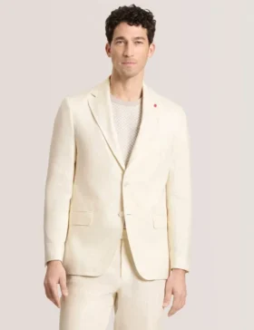 WINFRED Single Breasted Two Button Notch Flat Front Linen Suit Jacket