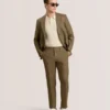 WINFRED Single Breasted Two Button Notch Flat Front Linen Suit Jacket