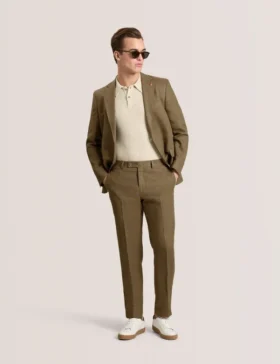 WINFRED Single Breasted Two Button Notch Flat Front Linen Suit Jacket