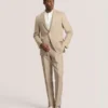 WINFRED Single Breasted Two Button Notch Flat Front Linen Suit Jacket