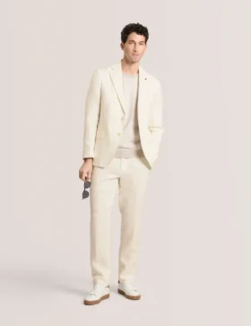 WINFRED Single Breasted Two Button Notch Flat Front Linen Suit Jacket