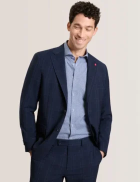 WRIGHT Single Breasted Two Button Notch Flat Front Plaid Jacket
