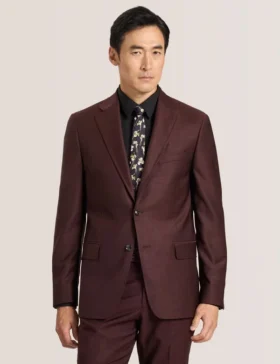 WRIGHT-TWILL Single Breasted Two Button Notch Fully Fashioned Twill Suit Jacket