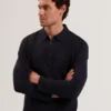 WYTHER Mixed Texture Zip Neck Long Sleeve Polo