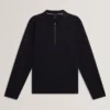 WYTHER Mixed Texture Zip Neck Long Sleeve Polo