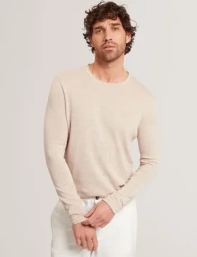 YAEN Rolled Edge Linen Blend Crew Neck Jumper