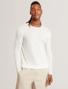 YAEN Rolled Edge Linen Blend Crew Neck Jumper