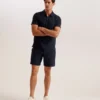 ZARKES Ribbed Texture Zip Neck Cotton Polo Shirt